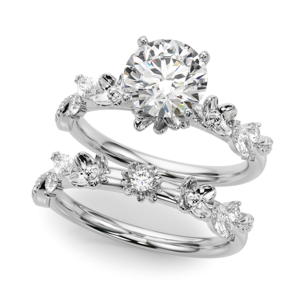 Exquisite Flower Dia Engagement Ring Round Diamond Engagement Ring — 9K/18K Gold & Platinum