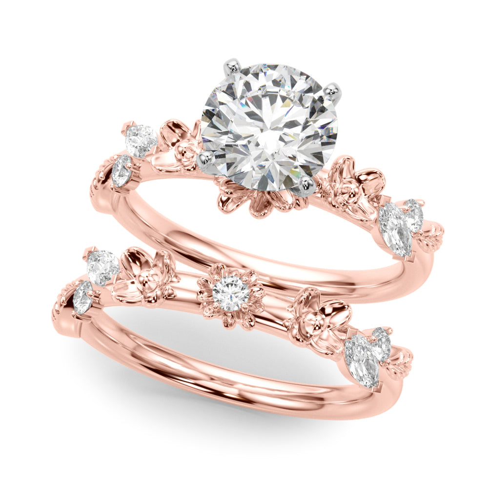 Exquisite Flower Dia Engagement Ring Round Diamond Engagement Ring — 9K/18K Gold & Platinum
