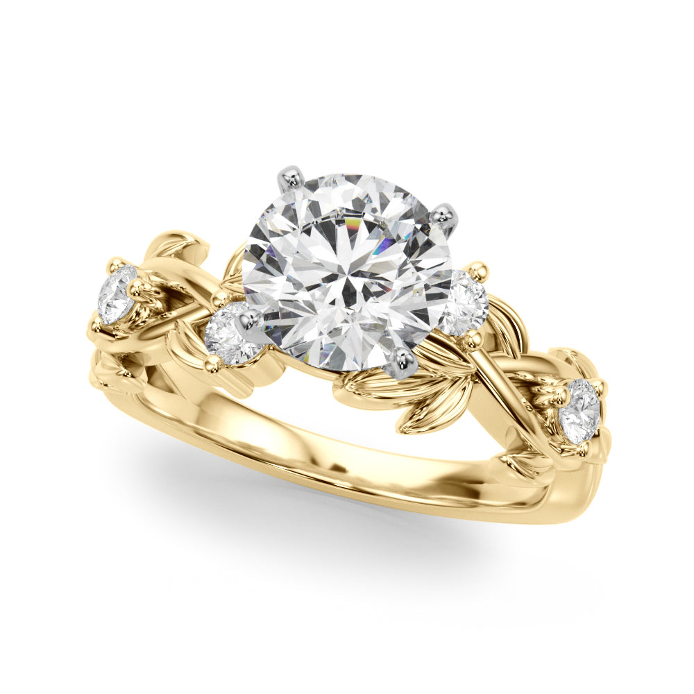 Regal Floral Leaf Dia Engagement Ring Round Diamond Engagement Ring — 9K/18K Gold & Platinum