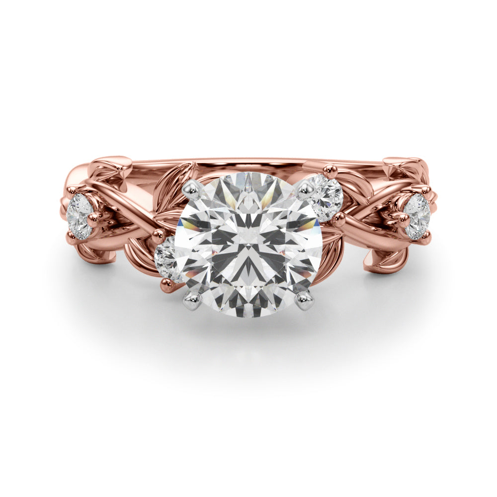 Regal Floral Leaf Dia Engagement Ring Round Diamond Engagement Ring — 9K/18K Gold & Platinum
