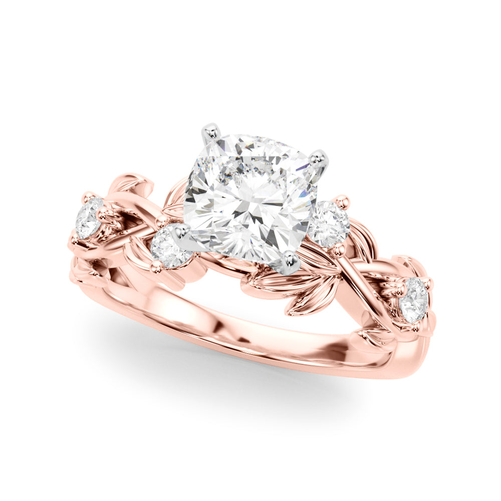Regal Floral Leaf Dia Engagement Ring Round Diamond Engagement Ring — 9K/18K Gold & Platinum