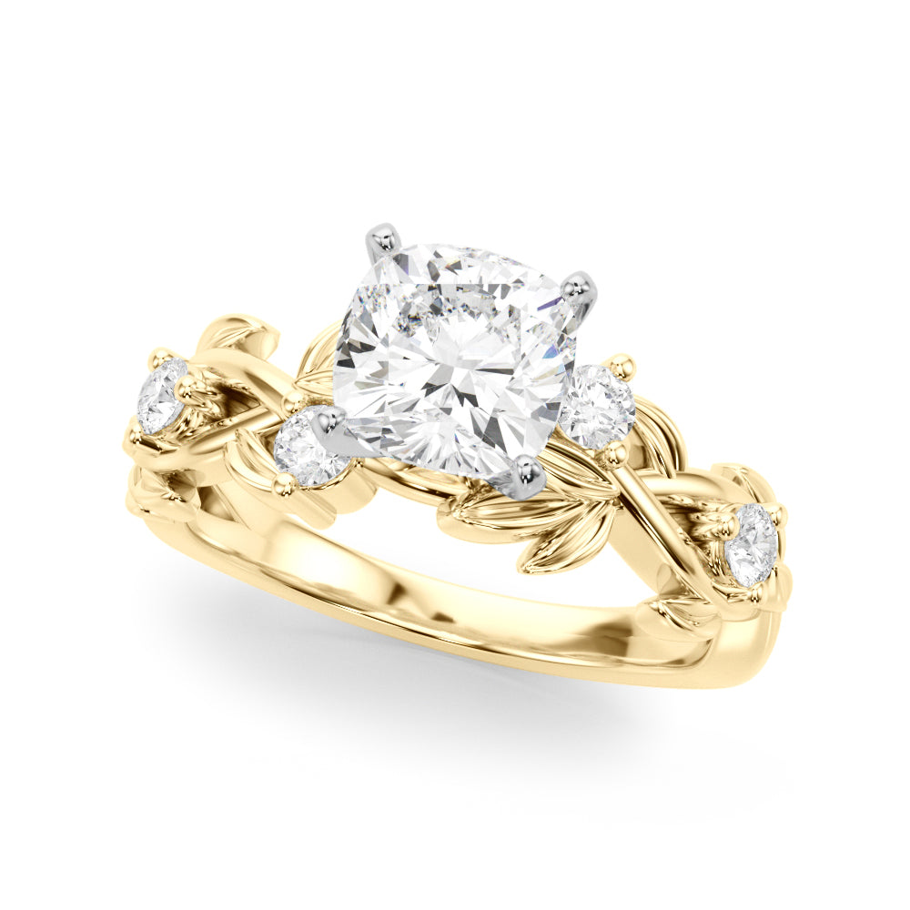 Regal Floral Leaf Dia Engagement Ring Round Diamond Engagement Ring — 9K/18K Gold & Platinum