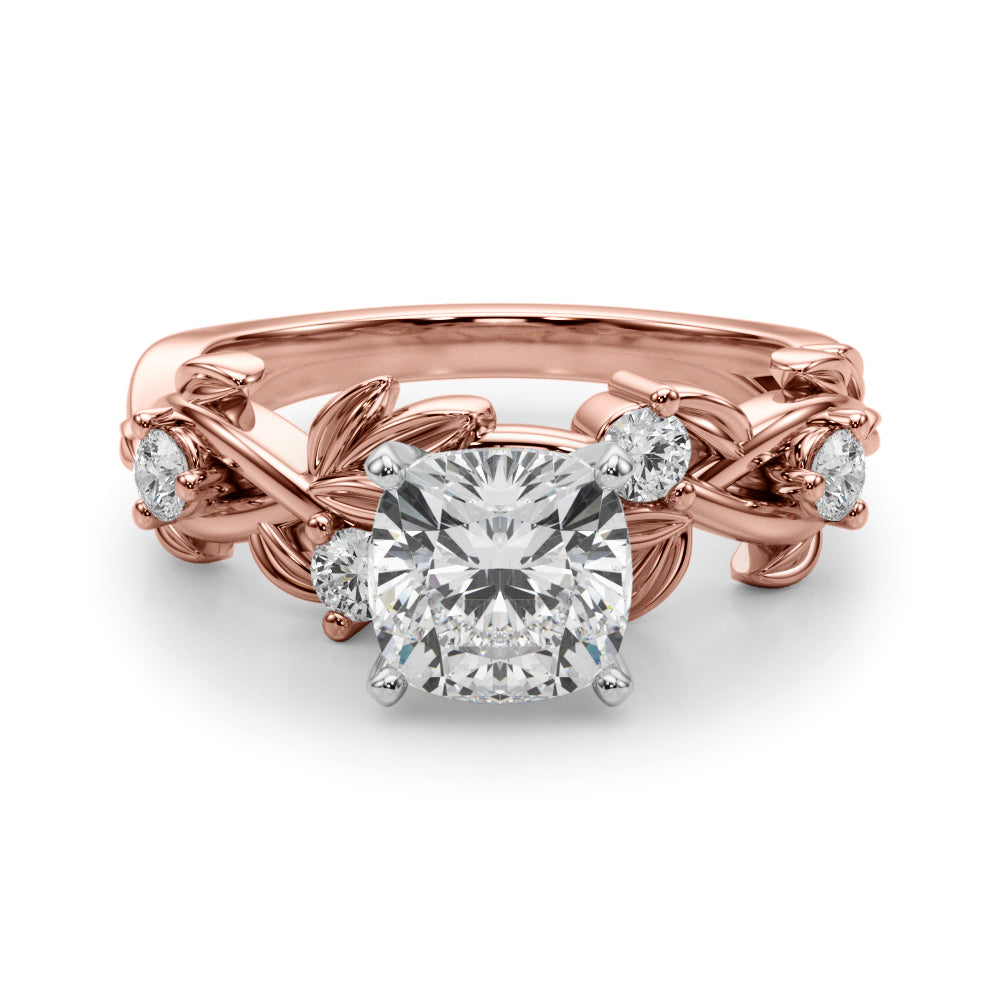 Regal Floral Leaf Dia Engagement Ring Round Diamond Engagement Ring — 9K/18K Gold & Platinum