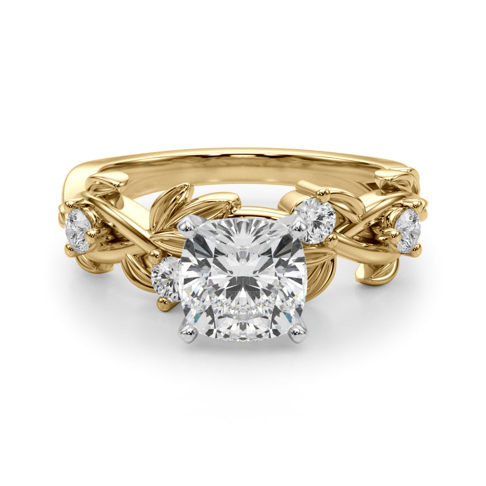 Regal Floral Leaf Dia Engagement Ring Round Diamond Engagement Ring — 9K/18K Gold & Platinum