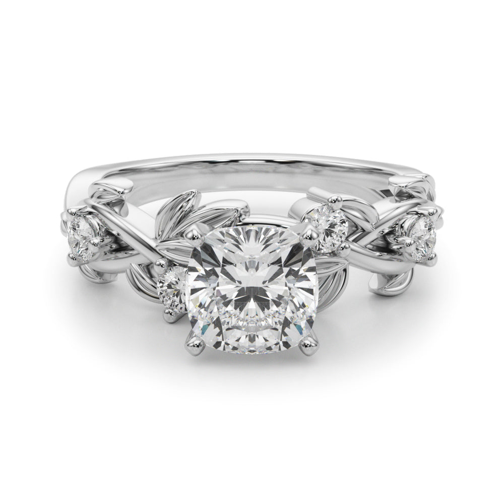 Regal Floral Leaf Dia Engagement Ring Round Diamond Engagement Ring — 9K/18K Gold & Platinum