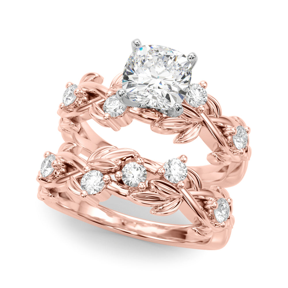 Regal Floral Leaf Dia Engagement Ring Round Diamond Engagement Ring — 9K/18K Gold & Platinum