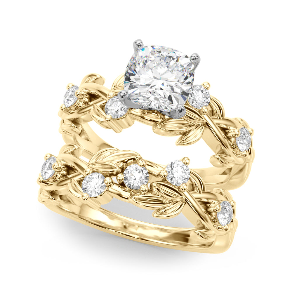 Regal Floral Leaf Dia Engagement Ring Round Diamond Engagement Ring — 9K/18K Gold & Platinum