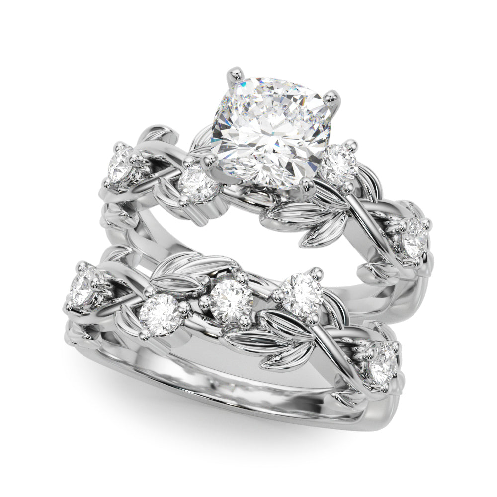 Regal Floral Leaf Dia Engagement Ring Round Diamond Engagement Ring — 9K/18K Gold & Platinum
