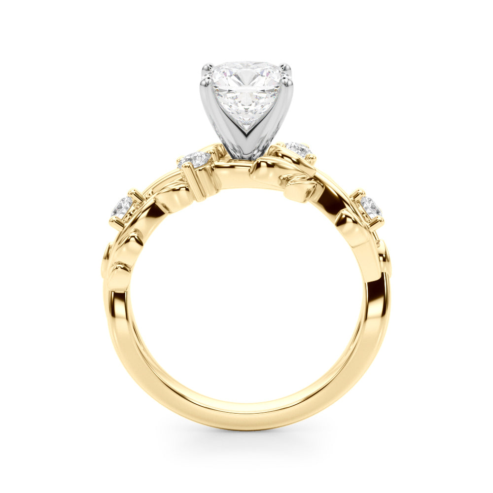 Regal Floral Leaf Dia Engagement Ring Round Diamond Engagement Ring — 9K/18K Gold & Platinum
