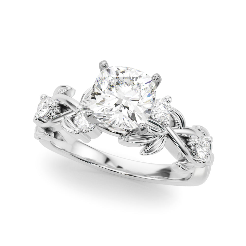 Regal Floral Leaf Dia Engagement Ring Round Diamond Engagement Ring — 9K/18K Gold & Platinum