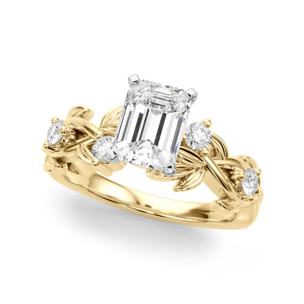 Regal Floral Leaf Dia Engagement Ring Round Diamond Engagement Ring — 9K/18K Gold & Platinum