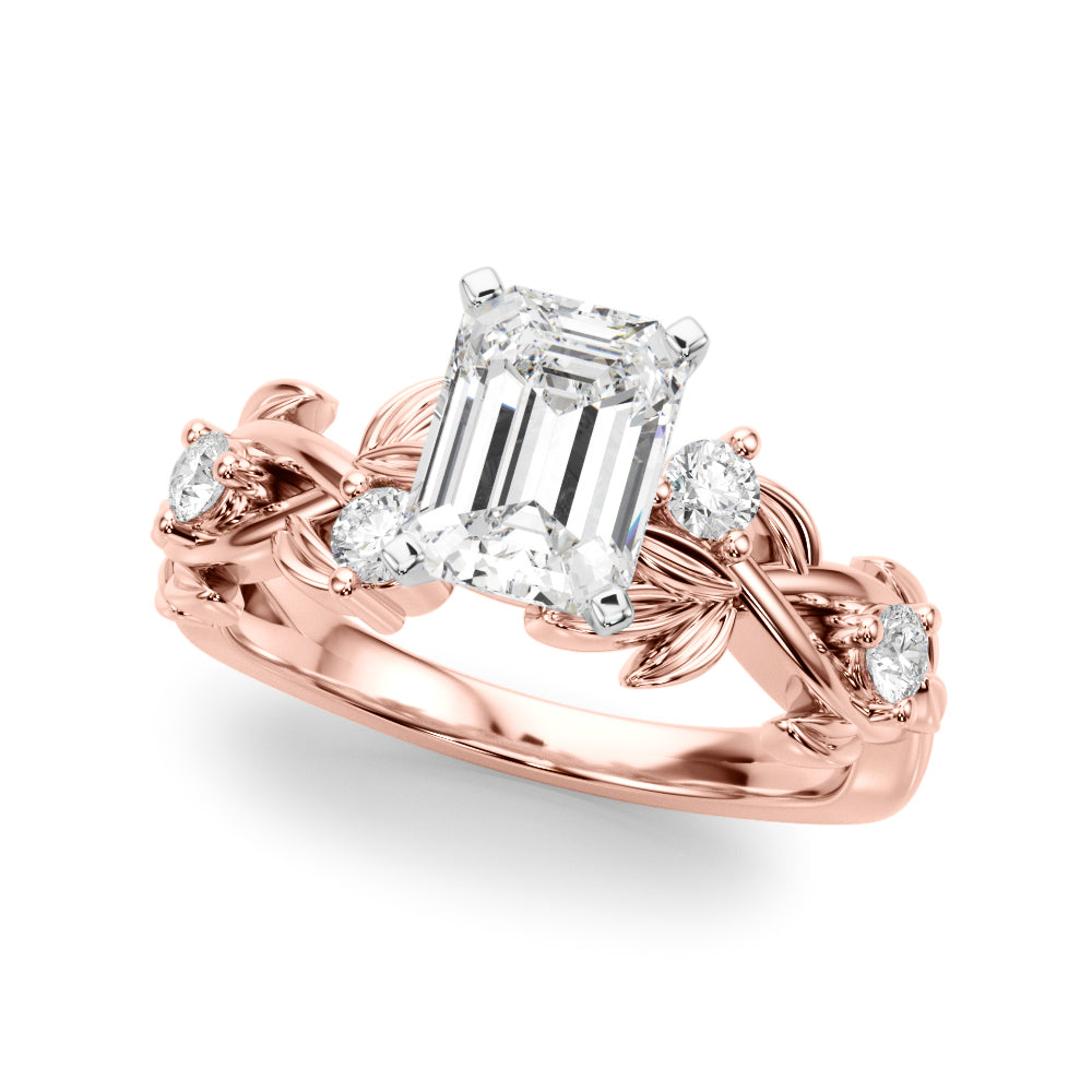 Regal Floral Leaf Dia Engagement Ring Round Diamond Engagement Ring — 9K/18K Gold & Platinum