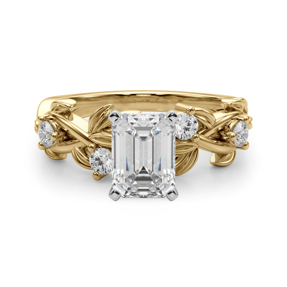 Regal Floral Leaf Dia Engagement Ring Round Diamond Engagement Ring — 9K/18K Gold & Platinum