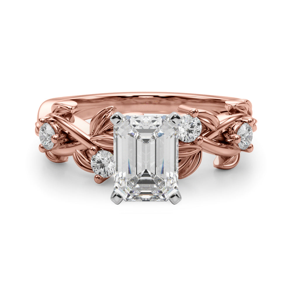 Regal Floral Leaf Dia Engagement Ring Round Diamond Engagement Ring — 9K/18K Gold & Platinum