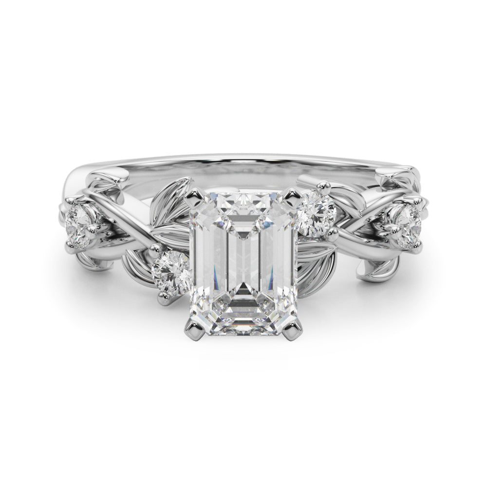 Regal Floral Leaf Dia Engagement Ring Round Diamond Engagement Ring — 9K/18K Gold & Platinum