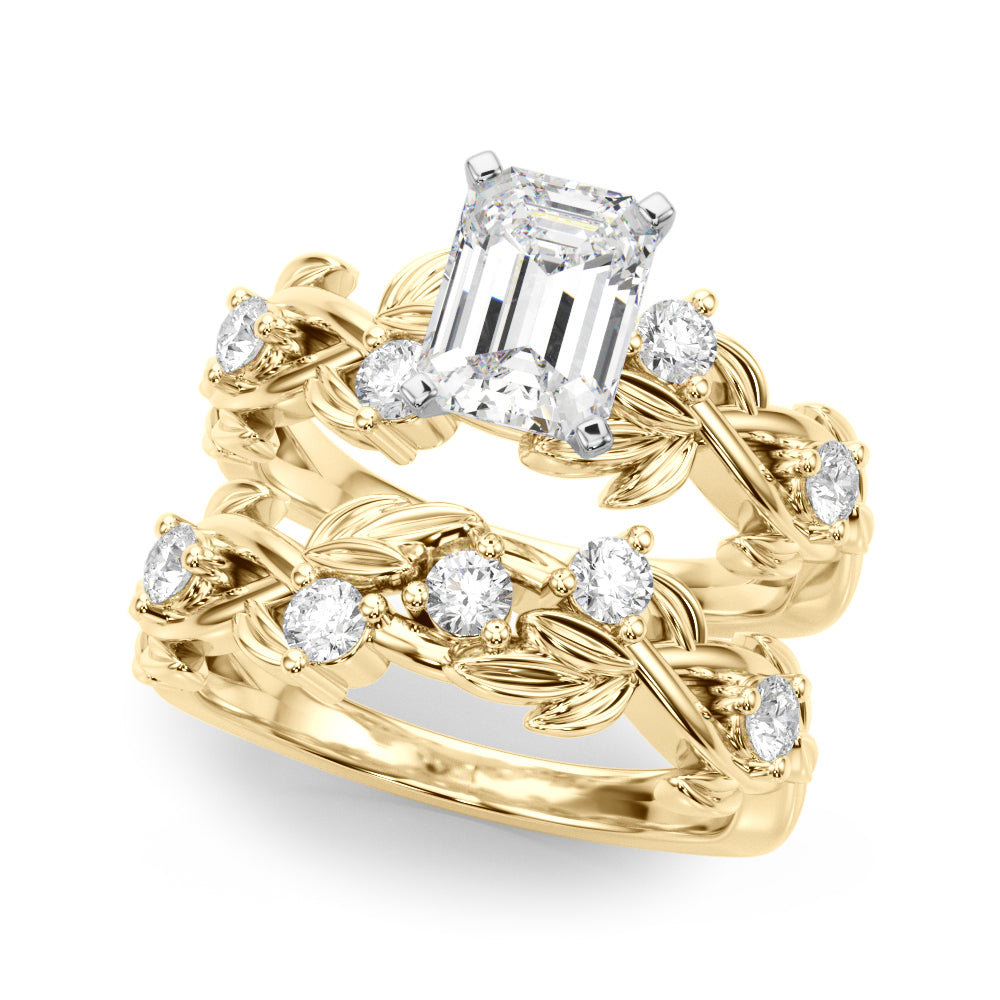 Regal Floral Leaf Dia Engagement Ring Round Diamond Engagement Ring — 9K/18K Gold & Platinum