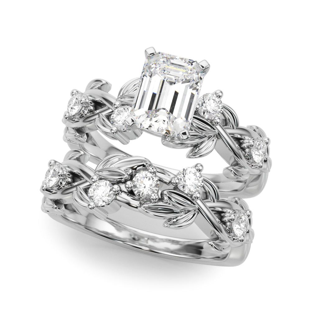 Regal Floral Leaf Dia Engagement Ring Round Diamond Engagement Ring — 9K/18K Gold & Platinum