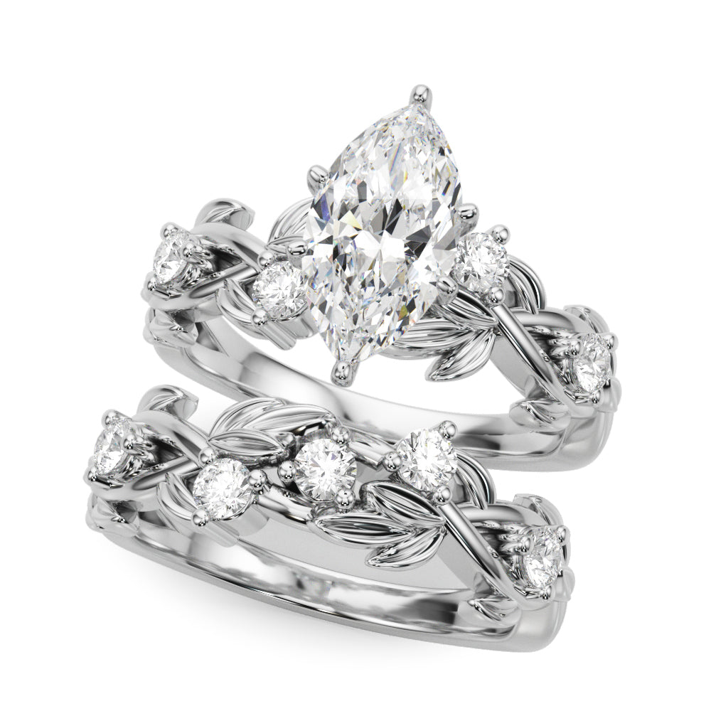 Regal Floral Leaf Dia Engagement Ring Round Diamond Engagement Ring — 9K/18K Gold & Platinum