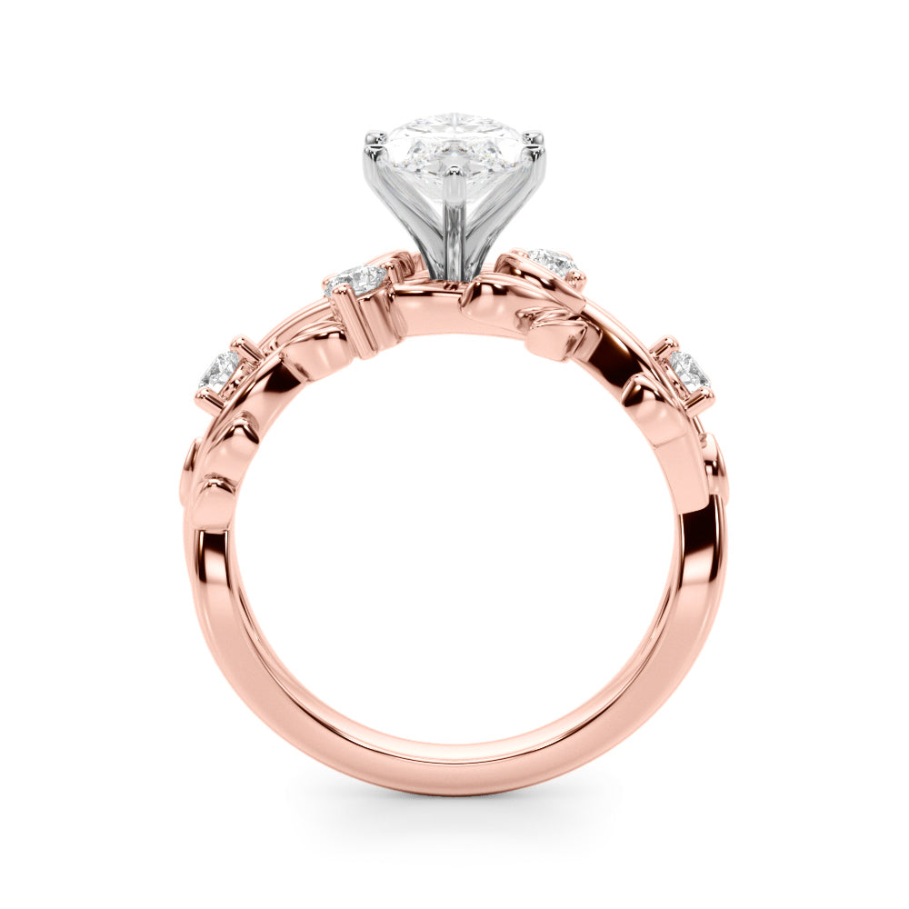 Regal Floral Leaf Dia Engagement Ring Round Diamond Engagement Ring — 9K/18K Gold & Platinum