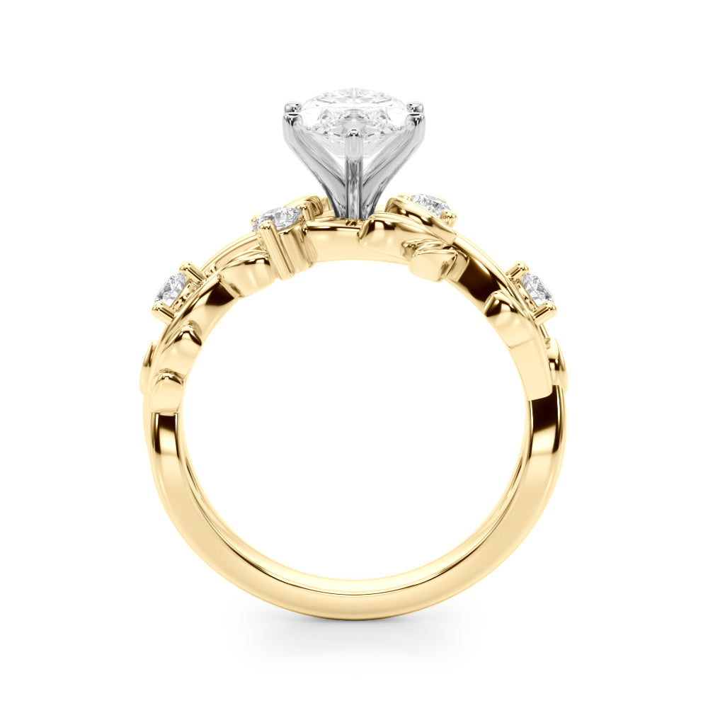 Regal Floral Leaf Dia Engagement Ring Round Diamond Engagement Ring — 9K/18K Gold & Platinum