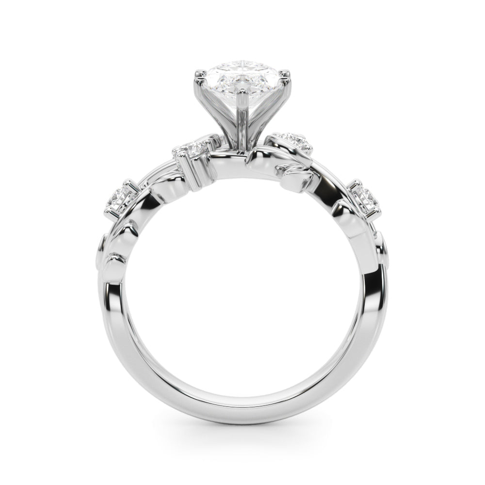 Regal Floral Leaf Dia Engagement Ring Round Diamond Engagement Ring — 9K/18K Gold & Platinum