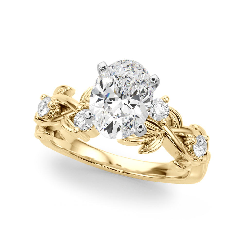 Regal Floral Leaf Dia Engagement Ring Round Diamond Engagement Ring — 9K/18K Gold & Platinum