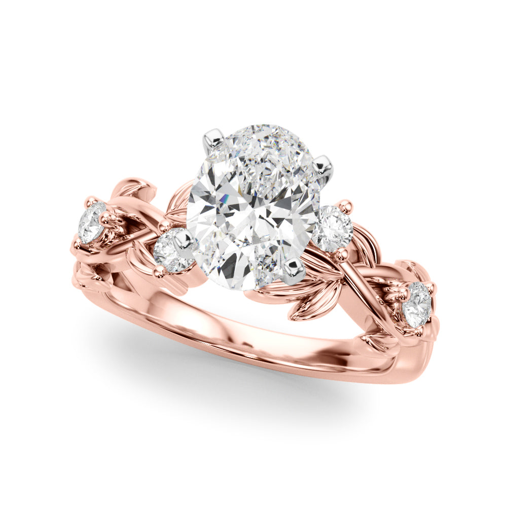 Regal Floral Leaf Dia Engagement Ring Round Diamond Engagement Ring — 9K/18K Gold & Platinum
