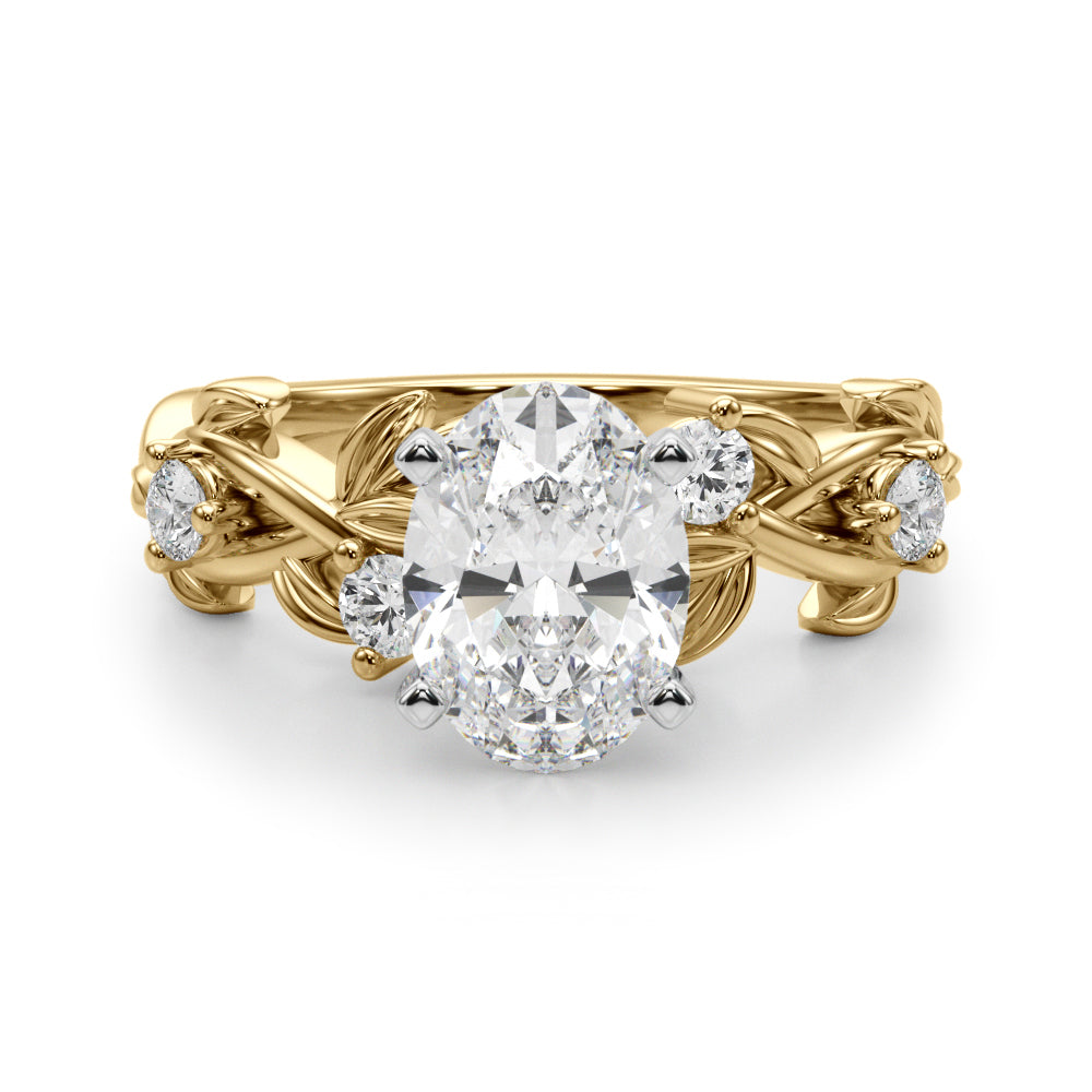 Regal Floral Leaf Dia Engagement Ring Round Diamond Engagement Ring — 9K/18K Gold & Platinum