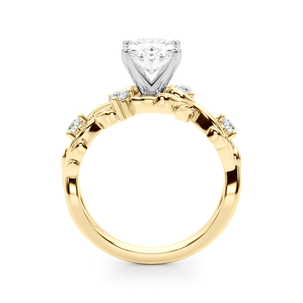 Regal Floral Leaf Dia Engagement Ring Round Diamond Engagement Ring — 9K/18K Gold & Platinum