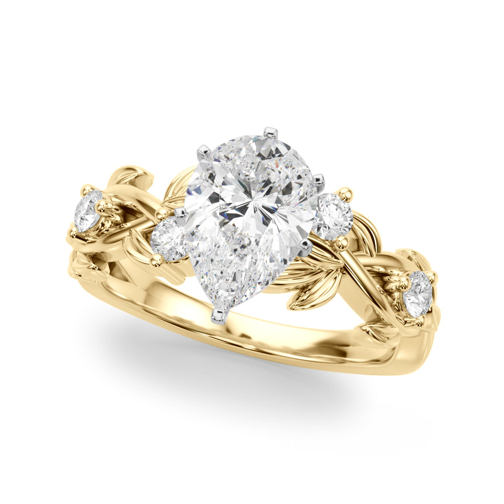 Regal Floral Leaf Dia Engagement Ring Round Diamond Engagement Ring — 9K/18K Gold & Platinum