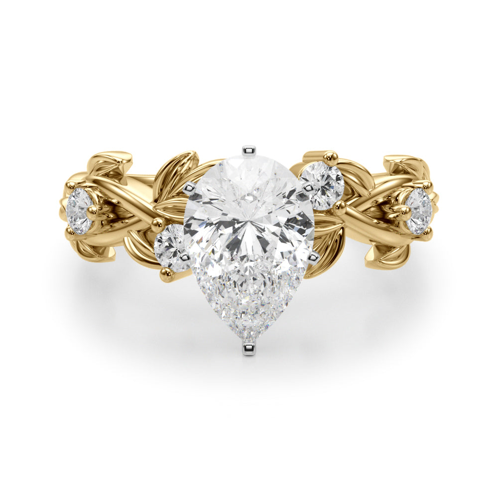 Regal Floral Leaf Dia Engagement Ring Round Diamond Engagement Ring — 9K/18K Gold & Platinum