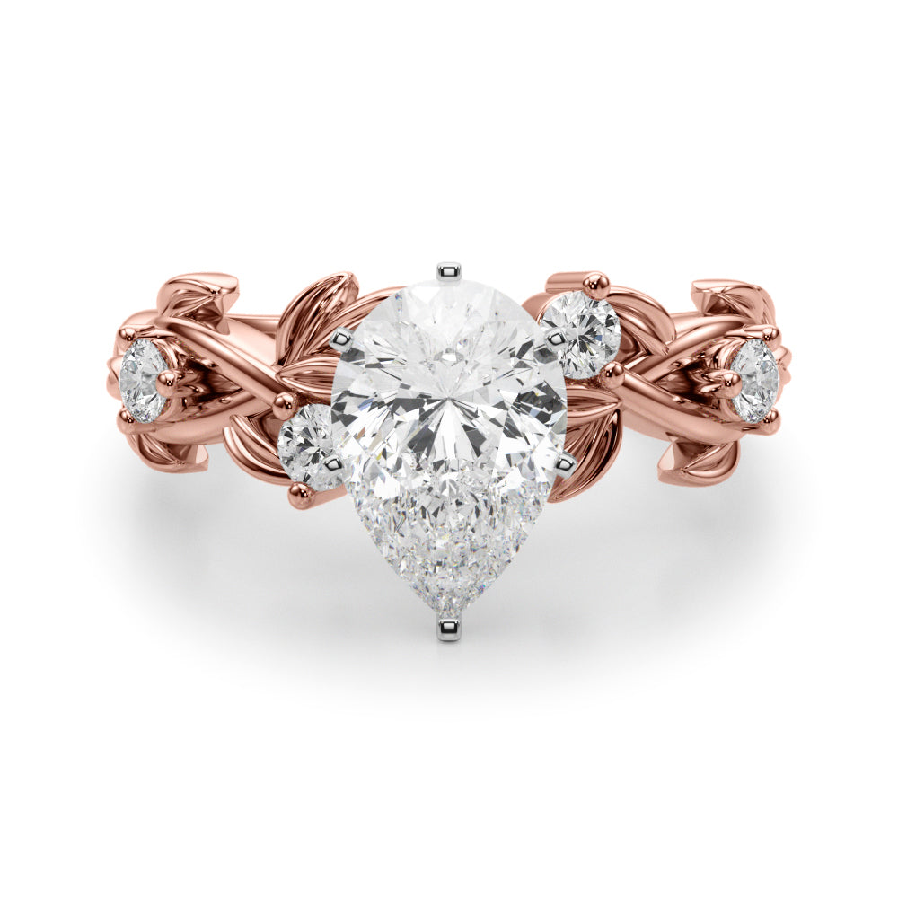 Regal Floral Leaf Dia Engagement Ring Round Diamond Engagement Ring — 9K/18K Gold & Platinum