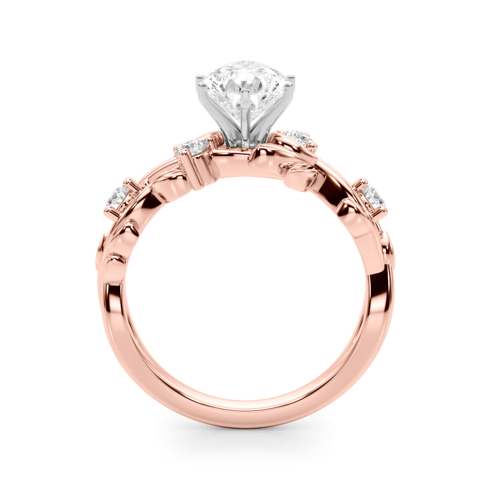Regal Floral Leaf Dia Engagement Ring Round Diamond Engagement Ring — 9K/18K Gold & Platinum