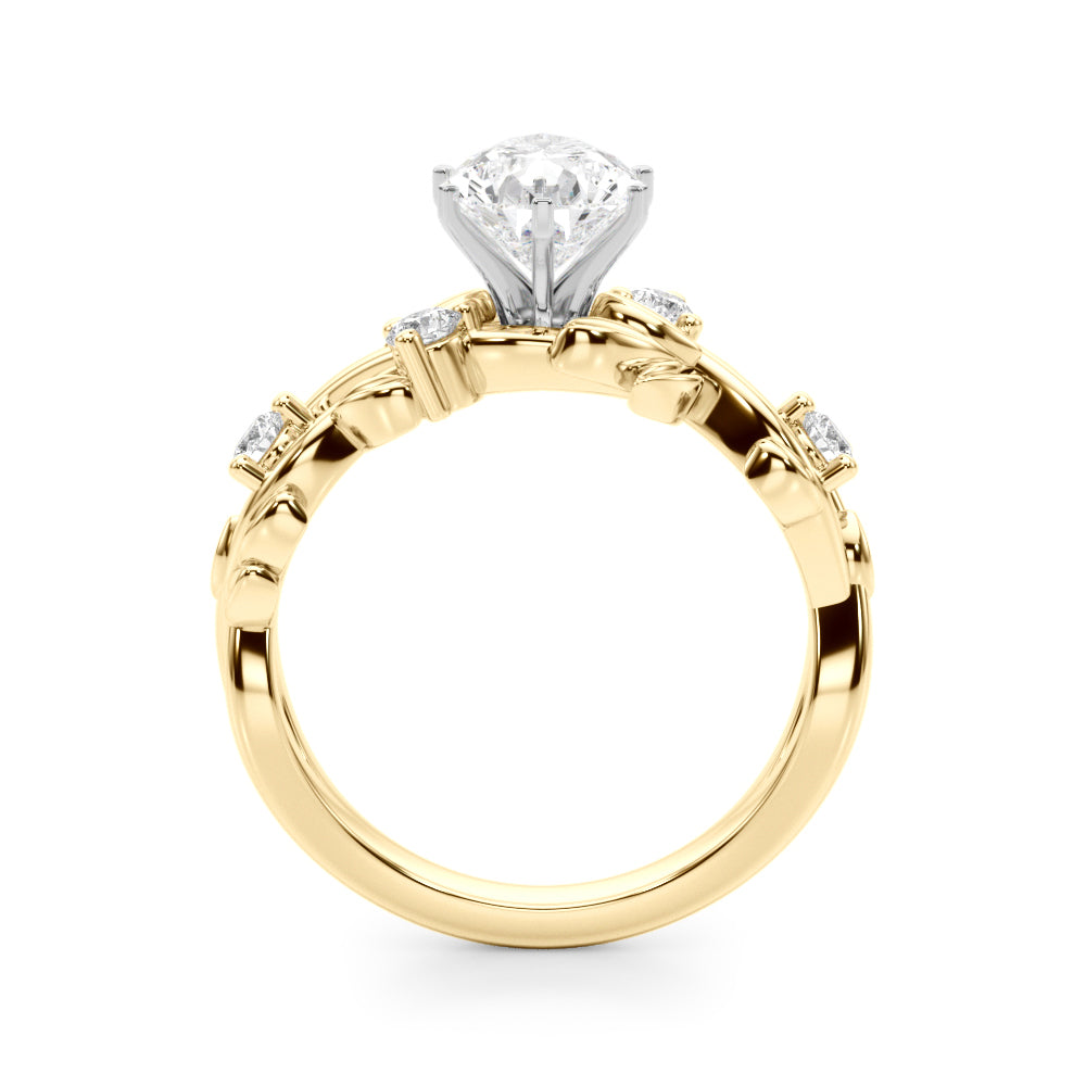 Regal Floral Leaf Dia Engagement Ring Round Diamond Engagement Ring — 9K/18K Gold & Platinum