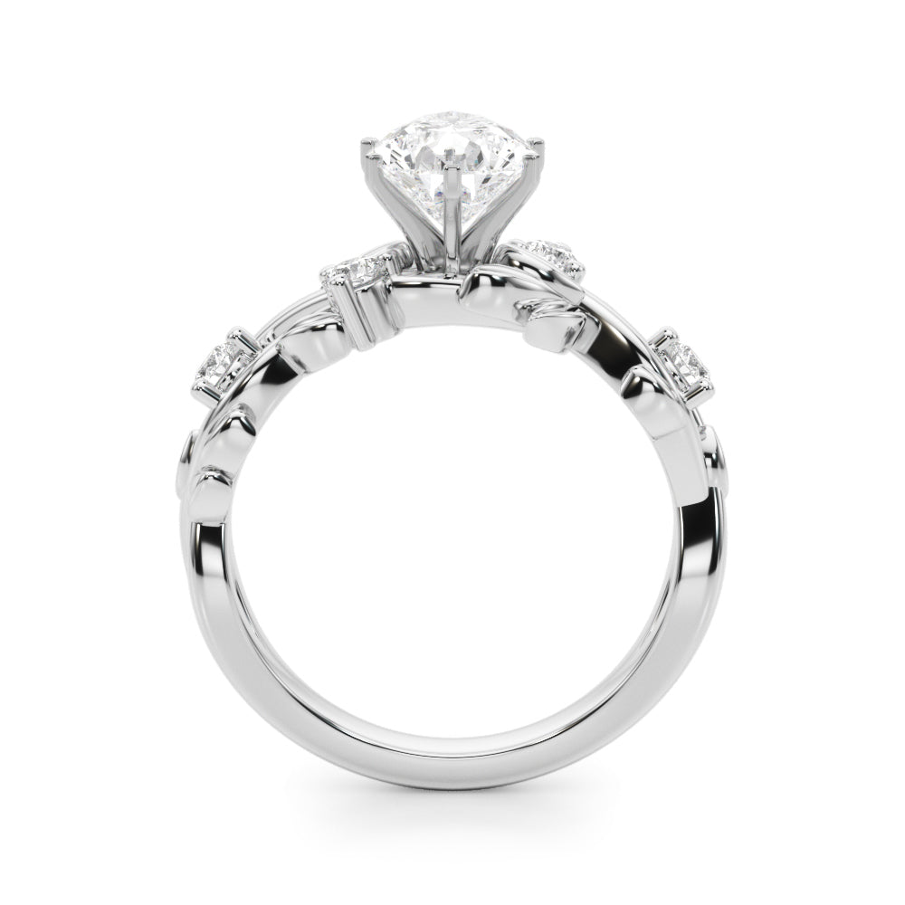 Regal Floral Leaf Dia Engagement Ring Round Diamond Engagement Ring — 9K/18K Gold & Platinum