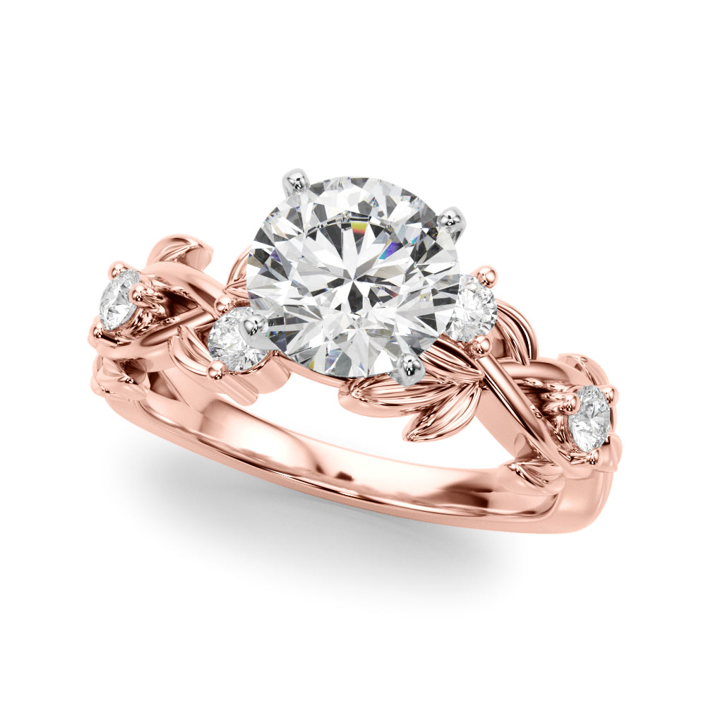 Regal Floral Leaf Dia Engagement Ring Round Diamond Engagement Ring — 9K/18K Gold & Platinum