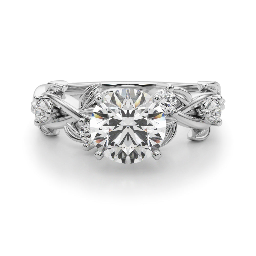 Regal Floral Leaf Dia Engagement Ring Round Diamond Engagement Ring — 9K/18K Gold & Platinum