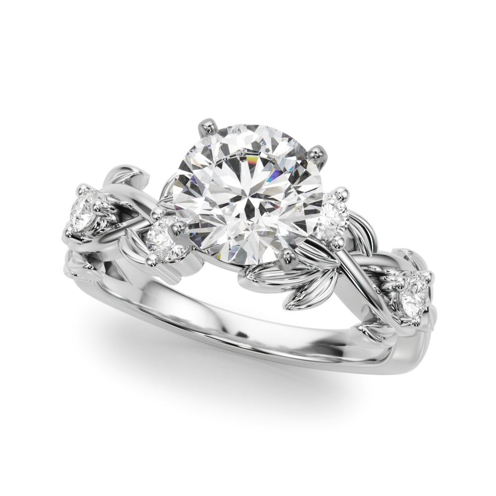 Regal Floral Leaf Dia Engagement Ring Round Diamond Engagement Ring — 9K/18K Gold & Platinum