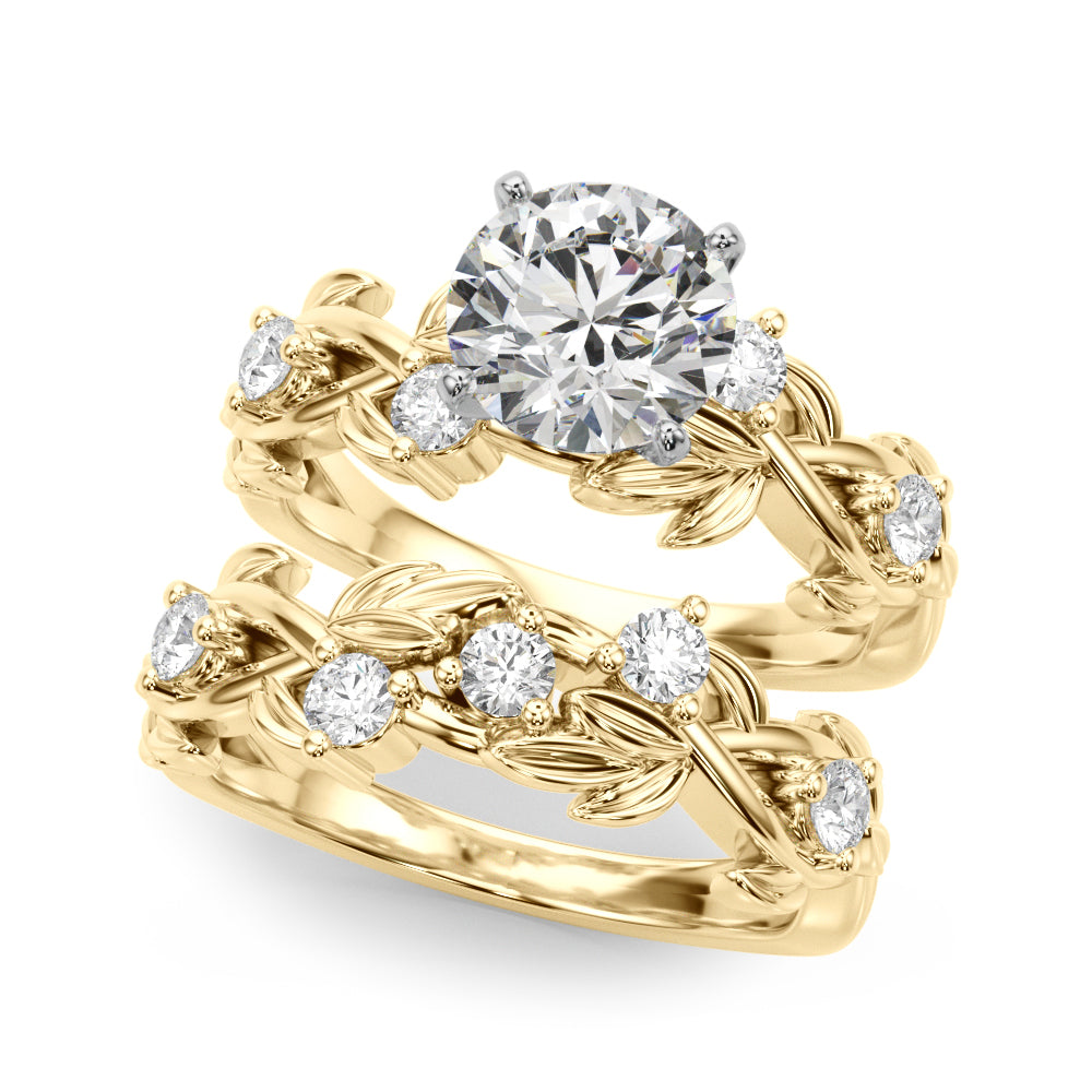 Regal Floral Leaf Dia Engagement Ring Round Diamond Engagement Ring — 9K/18K Gold & Platinum