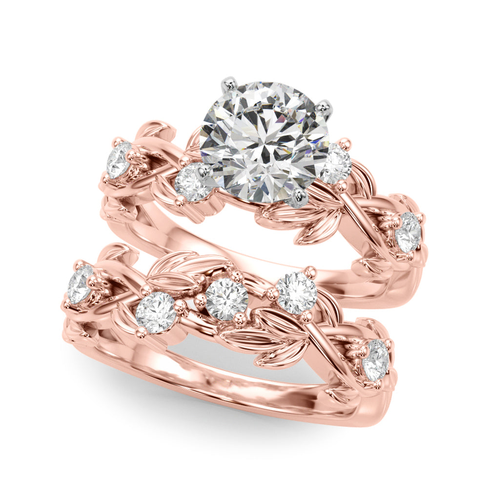 Regal Floral Leaf Dia Engagement Ring Round Diamond Engagement Ring — 9K/18K Gold & Platinum