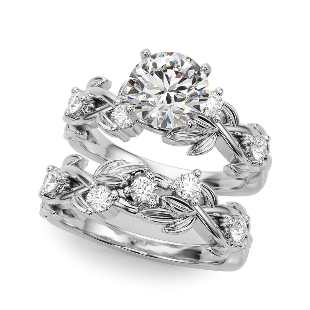 Regal Floral Leaf Dia Engagement Ring Round Diamond Engagement Ring — 9K/18K Gold & Platinum