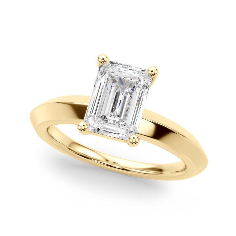 Sophisticated Knife Edge Solitaire Eng Ring Emerald Diamond Engagement Ring — 9K/18K Gold & Platinum