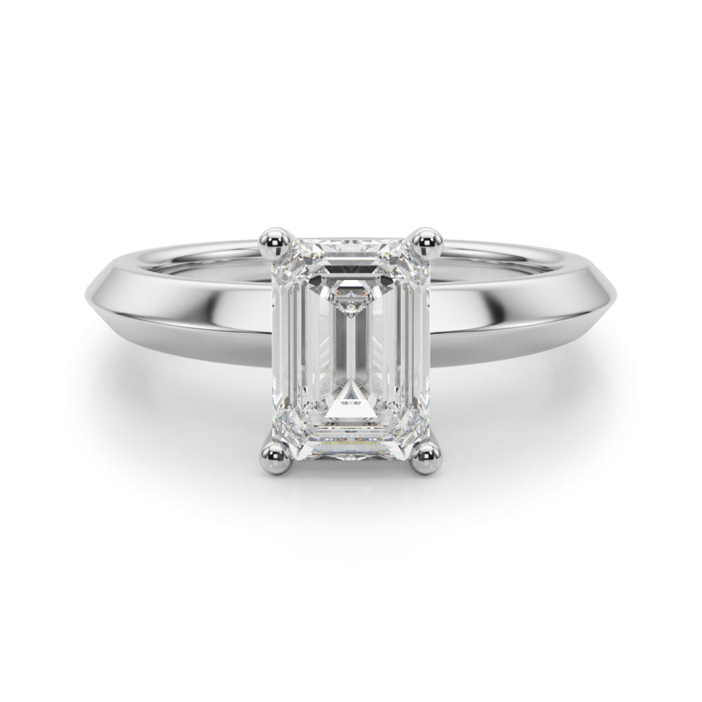 Sophisticated Knife Edge Solitaire Eng Ring Emerald Diamond Engagement Ring — 9K/18K Gold & Platinum