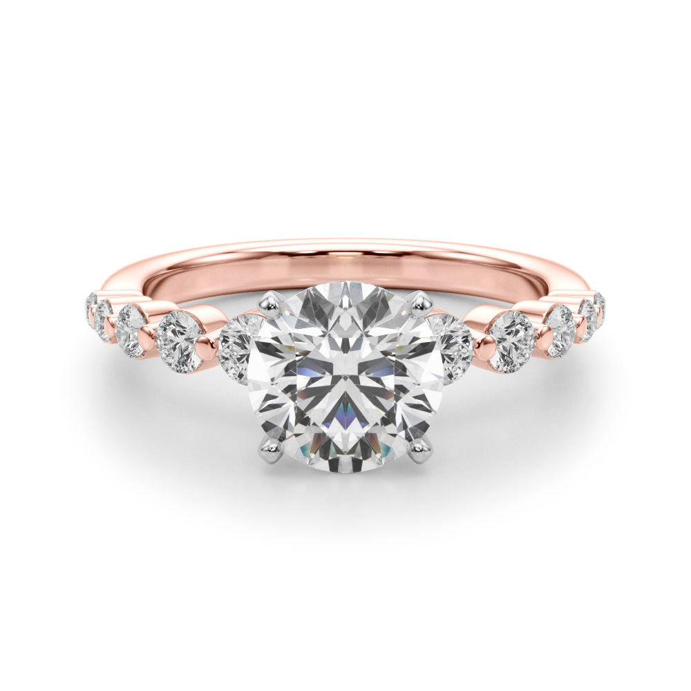 Majestic Single Row Shared Pr Eng Ring Round Diamond Engagement Ring — 9K/18K Gold & Platinum