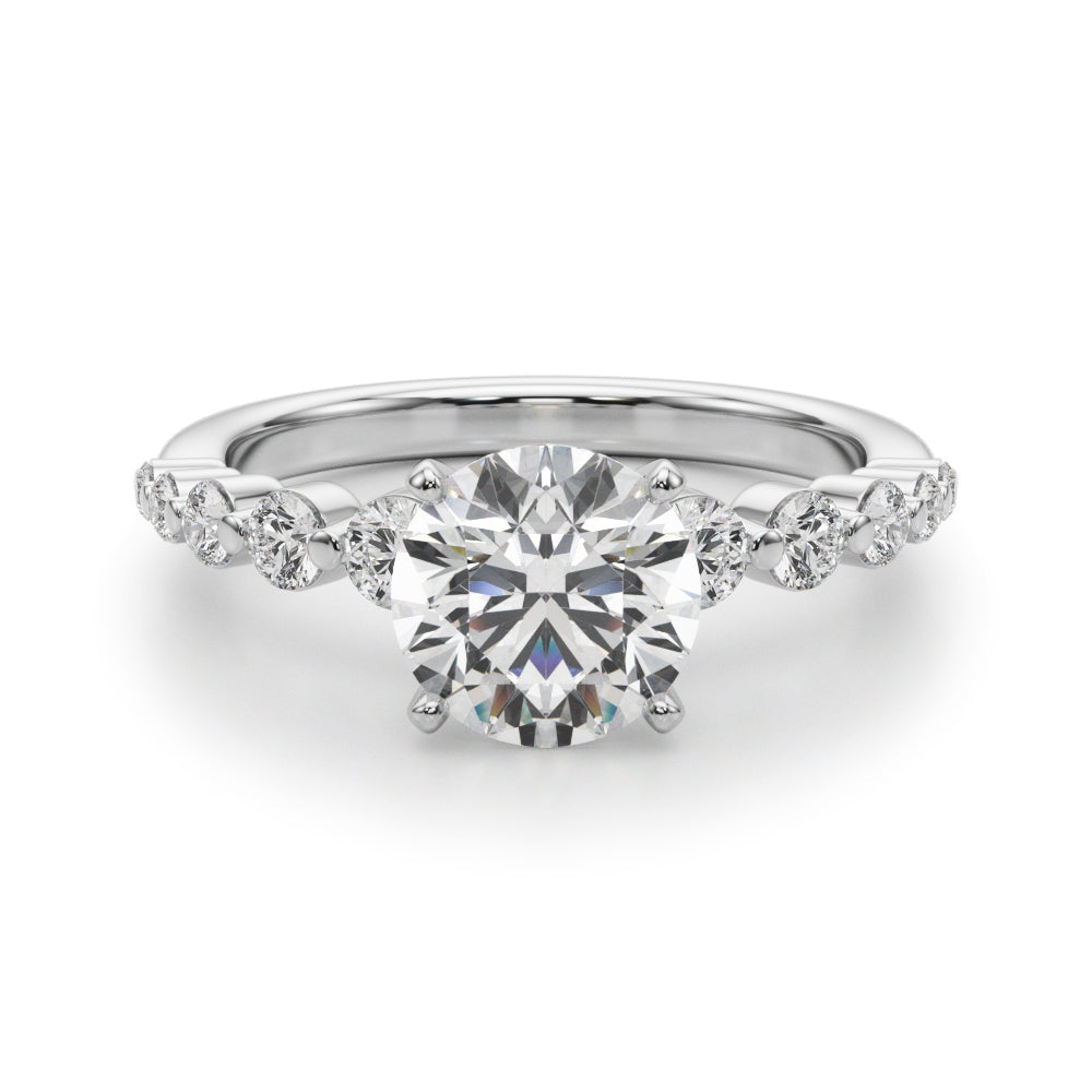 Majestic Single Row Shared Pr Eng Ring Round Diamond Engagement Ring — 9K/18K Gold & Platinum