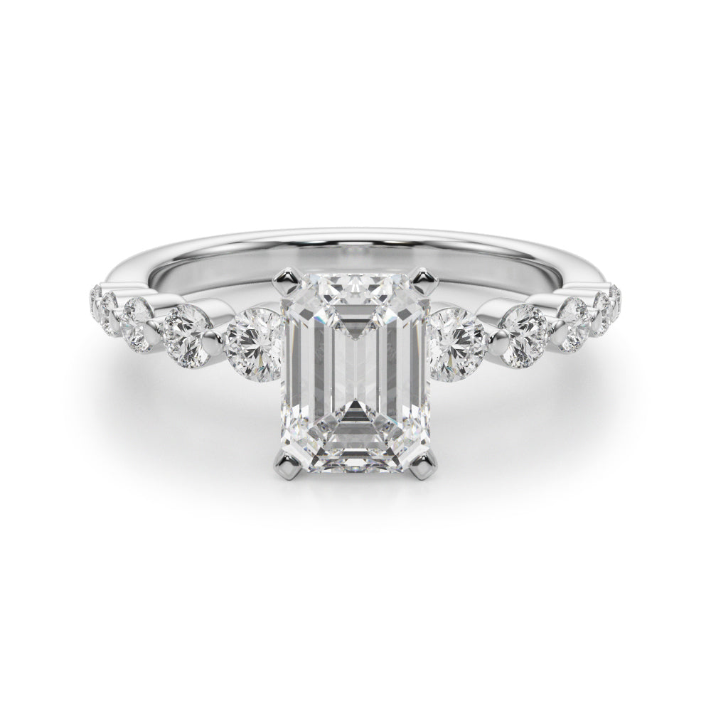 Majestic Single Row Shared Pr Eng Ring Round Diamond Engagement Ring — 9K/18K Gold & Platinum