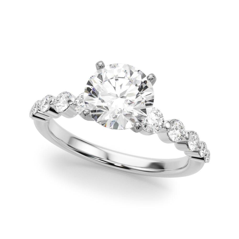Majestic Single Row Shared Pr Eng Ring Round Diamond Engagement Ring — 9K/18K Gold & Platinum