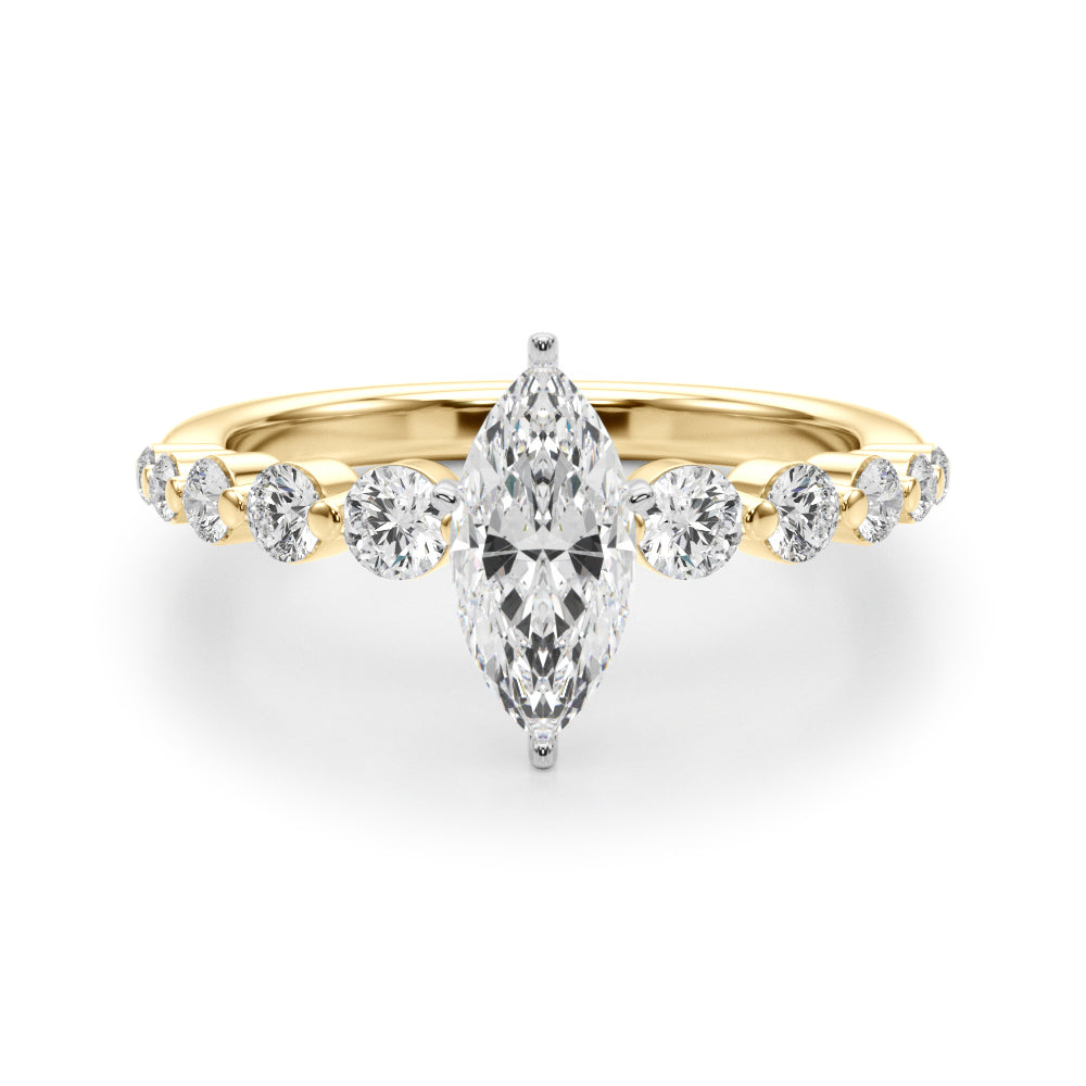 Majestic Single Row Shared Pr Eng Ring Round Diamond Engagement Ring — 9K/18K Gold & Platinum