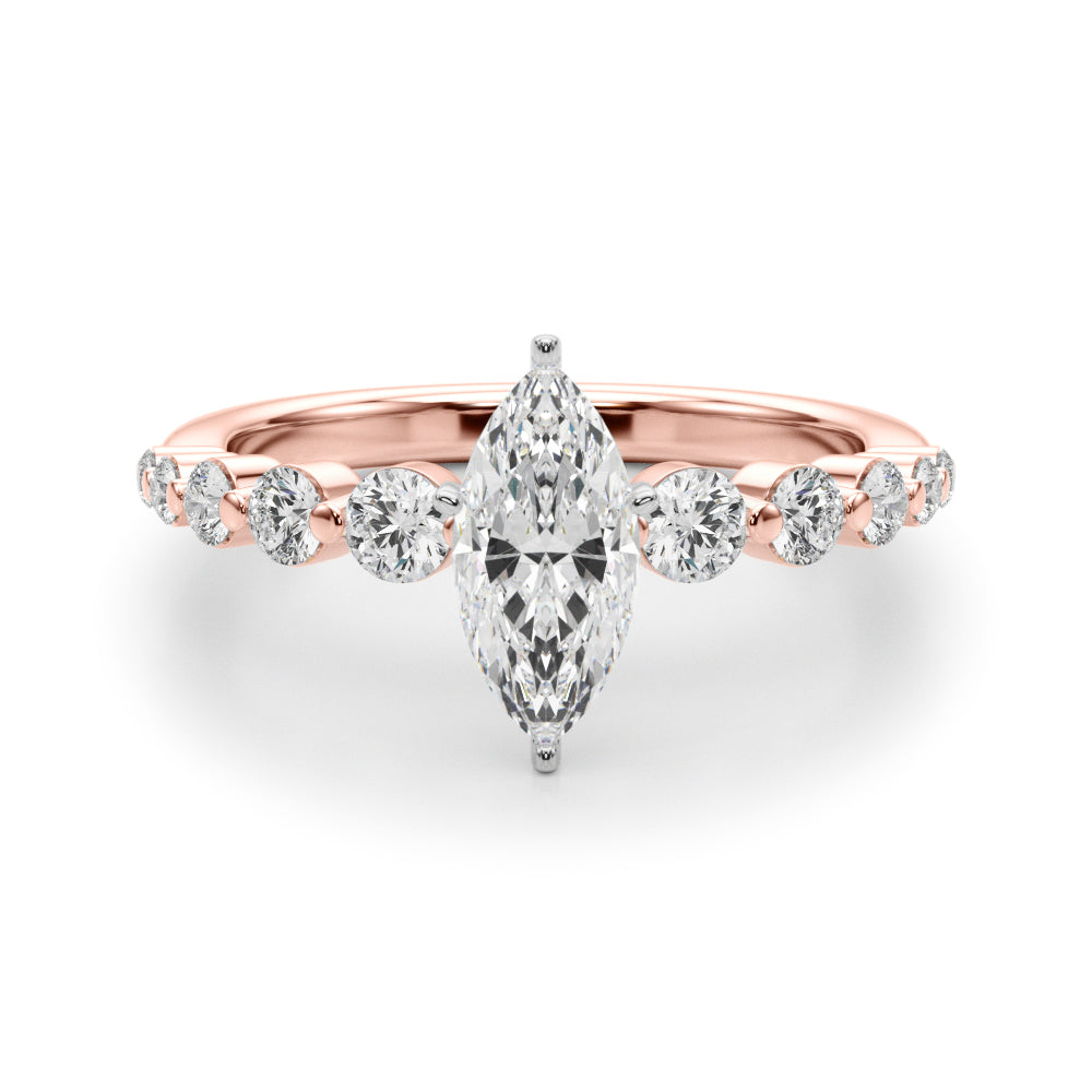 Majestic Single Row Shared Pr Eng Ring Round Diamond Engagement Ring — 9K/18K Gold & Platinum