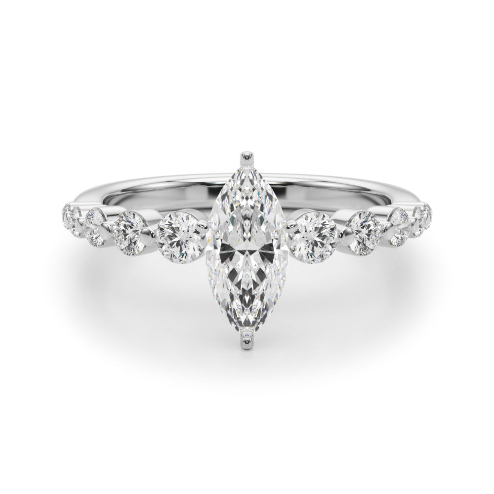 Majestic Single Row Shared Pr Eng Ring Round Diamond Engagement Ring — 9K/18K Gold & Platinum